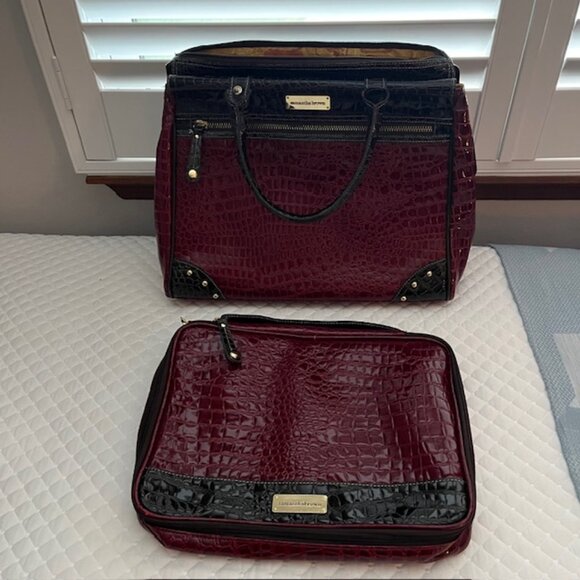 Samantha Brown Weekender Travel Bag Black/red Croco Embossed Dowel Tote - Picture 2 of 6